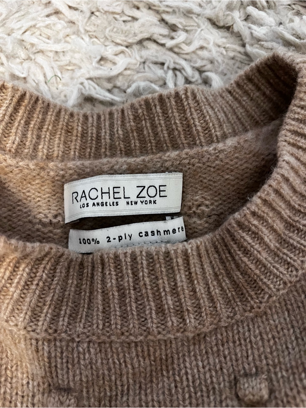 Cashmere Rachel Zoe Taupe Pom-Pom Knit Crewneck Sweater - Picture 2 of 3